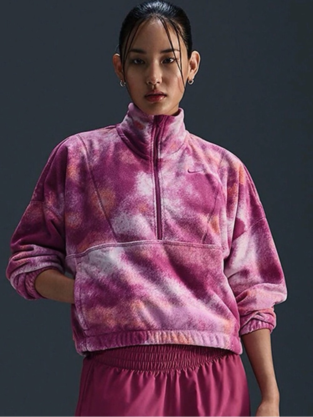 Nike One Therma-FIT Oversized 1/2 Zip Fleece Tie-Dye Fuschia